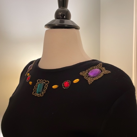 Black Dressy Dress with Jewels and sexy Back Deep V• Great For Holiday - Picture 8 of 16